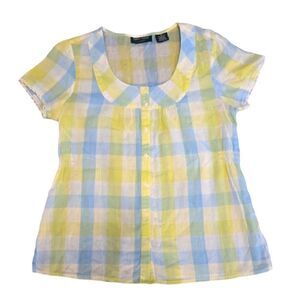 EC LEMON GRASS STUDIO COTTON WIDE NECK BLOUSE WITH BUTTONS SZ. M